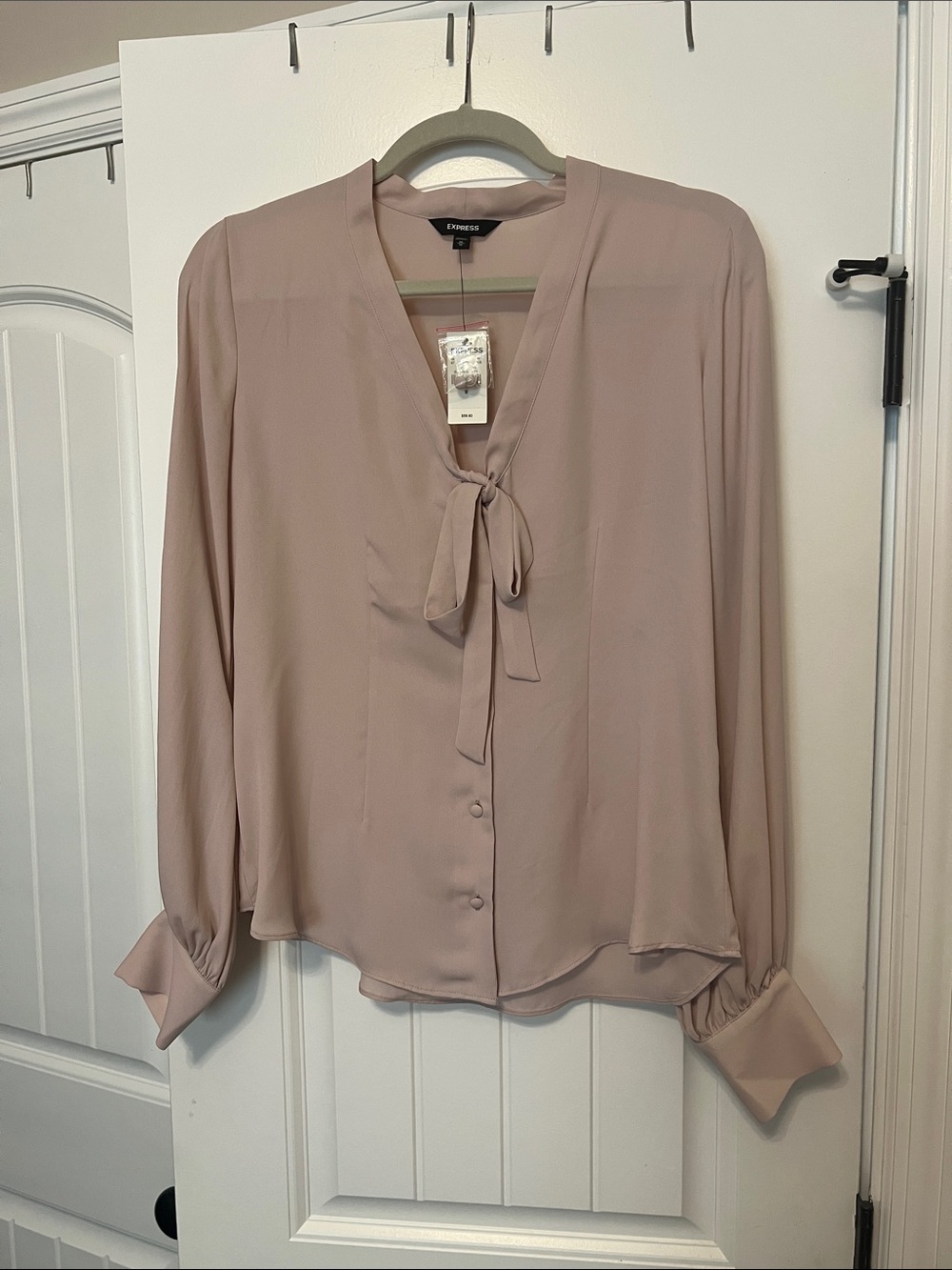 Express Women's Dusty Rose Tie-Neck Blouse
